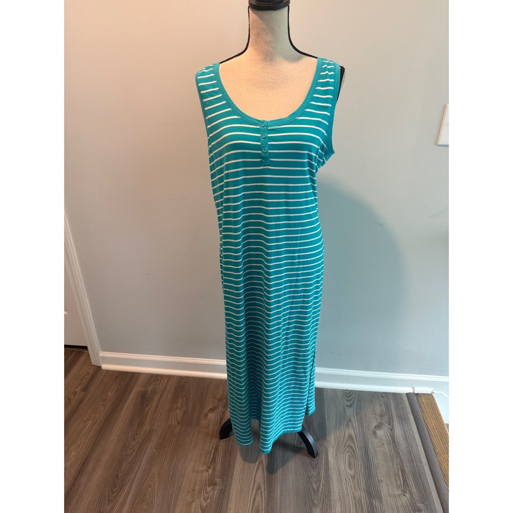 Soma Live Lounge Wear Blue White Striped Henley Maxi Dress Large Sleeveless